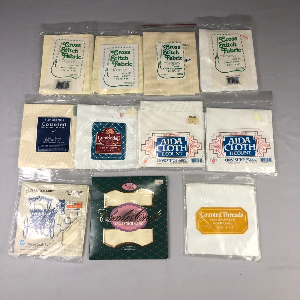 NEW Lot of 10+1 -Cross Stitch Fabric Aida 11 count-12"x18" White & OffWhite READ